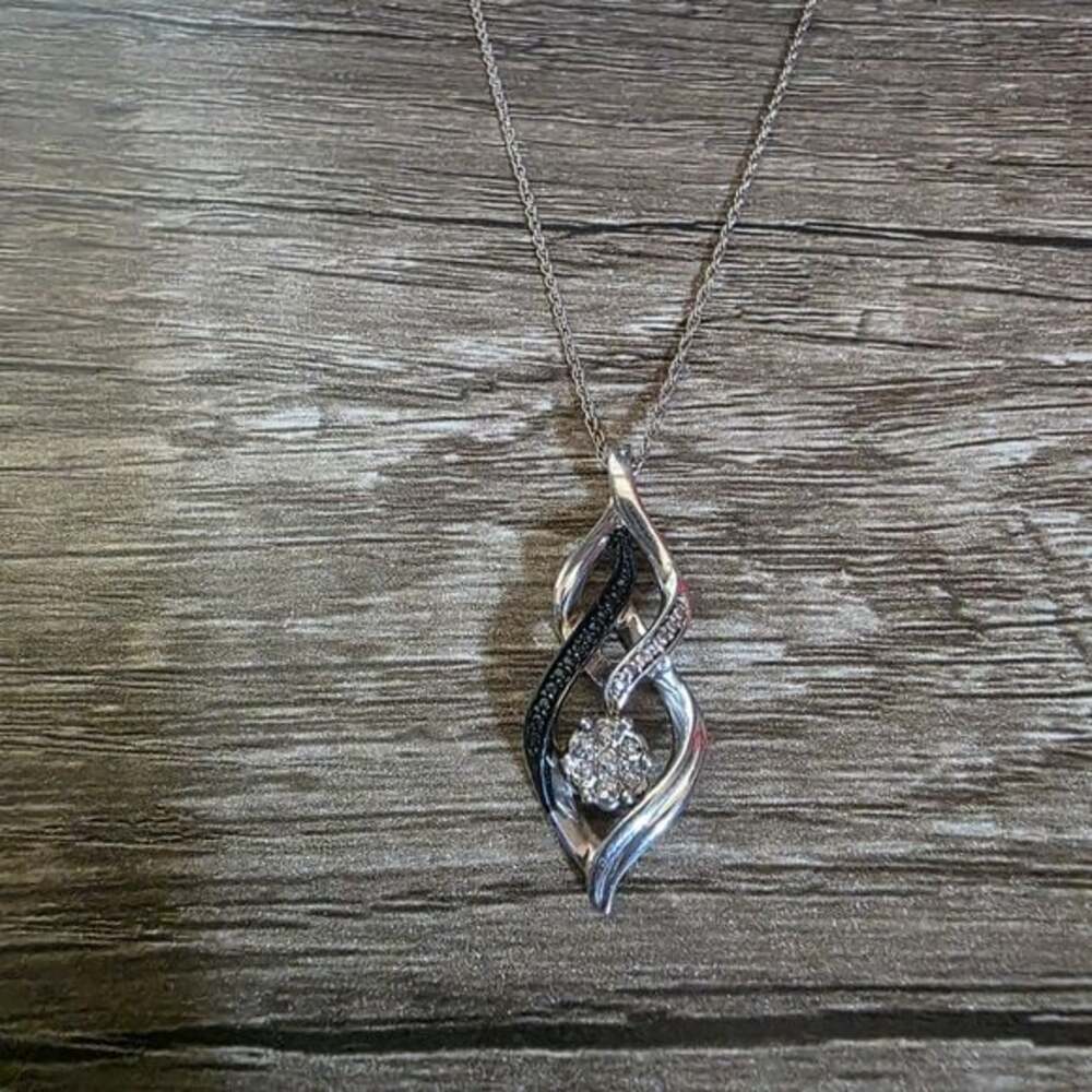 Silver Black & White Moissanite Swirl Pendant Necklace